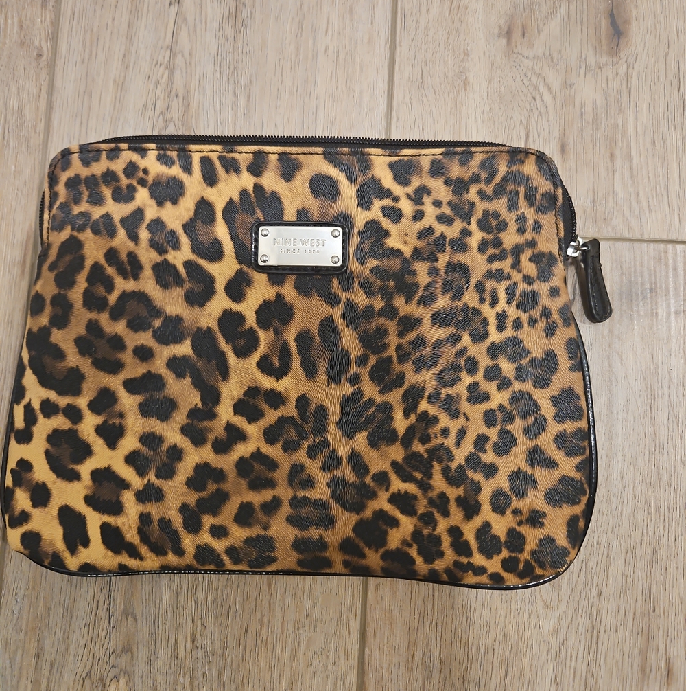Nine West Leopard-Print Zip Pouch - Brown & Black